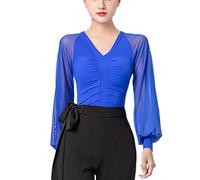 Whitewed Jive Lindy Hop Pasodoble Dance Practice Leotards Bodysuit Costume With Snap Sheer Illusion Loose-Fitting Sleeves