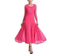Whitewed Long Flowy Practice Ballroom Rehearsal Practice Performance Dance Dresses Adults Rose Red