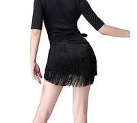 Whitewed Multi-Layer Fringe Ladies Wrap Skirt Tie-Up Overlay Cover Up for Latin Zouk Argentine Tango Salsa Dance Black