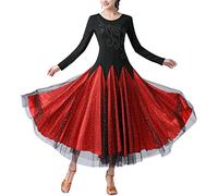 Whitewed Rhinestone Long Sleeve Foxtrot Waltz Standard Ballroom Smooth Dance Practice Dress Wear