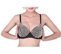 Whitewed Spike Rivets Club Raves Belly Dance Stage Performance Competition Bra Top Outfit Silver