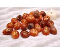 Whitewhale Carnelian Rune Stones Tumbled Engraved Lettering Crystal Set Healing Chakra Reiki
