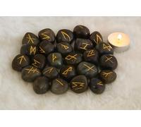 Whitewhale Labradorite Rune Stones Tumbled Engraved Lettering Crystal Set Healing Chakra Reiki