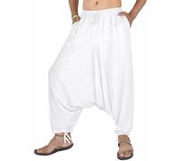 Whitewhale Men's Rayon Solid Harem Pants Yoga Trousers Hippie Pant White
