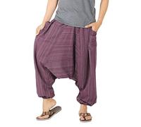 Whitewhale Mens Stripe Cotton Summer Baggy Boho Aladdin Hippie Yoga Harem Pants Purple