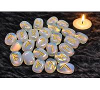 Whitewhale Opalite Rune Stones Tumbled Engraved Lettering Crystal Set Healing Chakra Reiki