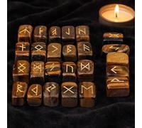 Whitewhale Tiger Eye Rune Stones Tumbled Engraved Lettering Crystal Set Healing Chakra Reiki
