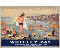 Whitley Bay Travel Poster - A4 Wall Art, Wanderlust Print, Inspirational World Map, Vintage City, Retro Poster, Home Decor for Living Room, Office, Gift Idea for Travel Lovers