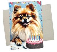 Whitman and Daughter Pomeranian Dog Birthday Card (1 Premium Card, 5X7 Inch, Blank Inside) Happy Pom with Birthday Cake ready for a party - 1042