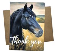 Whitman and Daughter Premium Black Horse Thank You Card, 5x7 Inch, Very Thick White Paper, Blank Inside, Made in USA, Horse Thank You Notes, Equine Thanks - 1324