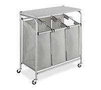 Whitmor 3 Section Rolling Laundry Sorter with Folding Station - Ironing Board, Chrome/Gray