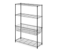 Whitmor 4-Wire Shelving Unit, Metal Storage Shelves with Basket, Easy Assembly Home Organizer for Pantry, Kitchen, Garage, Plant