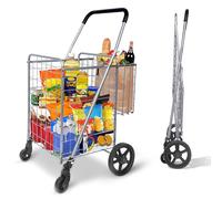 Whitmor Utility Folding Shopping Cart, Metal Stainless Steel Iron, Sliver