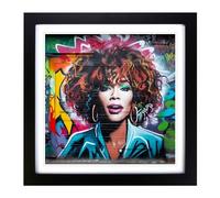 Whitney Houston Graffiti Art Framed Print | 18x18 Inch Black Framed Wall Art | Ready to Hang | Eclectic Nature Picture | Living Room Bedroom Lounge Office