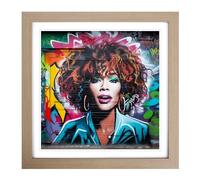 Whitney Houston Graffiti Art Framed Print | 18x18 Inch Oak Framed Wall Art | Ready to Hang | Eclectic Nature Picture | Living Room Bedroom Lounge Office