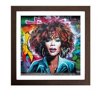 Whitney Houston Graffiti Art Framed Print | 18x18 Inch Walnut Framed Wall Art | Ready to Hang | Eclectic Nature Picture | Living Room Bedroom Lounge Office