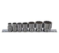Whitworth Socket Set 3/8" Drive 7 Sockets BiHex With Socket Rail Chrome Vanadium Vitesse