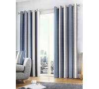 Fusion Whitworth Striped Blue Eyelet Curtains Blue, Grey and Cream