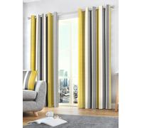 'Whitworth Stripe' Fully Lined 100% Cotton Eyelet Curtains Fusion Mustard 117cm width x 137cm drop
