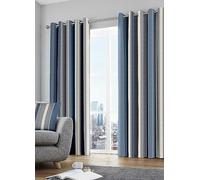 Whitworth Stripe Pair of Lined Eyelet Curtains Blue