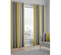Whitworth Stripe Pair of Lined Eyelet Curtains Ochre