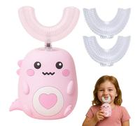 WhizBrush - U-Shaped 360º Ultrasonic Toothbrush, Electric Tooth Brush with 2 U Shaped Silicone Brush Heads, Kids Hands Free Toothbrush, LED & Dino Look, Brushing Takes Just 60S (Pink, 6-12 Age)