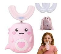 Whizbrush - U-Shaped 360º Ultrasonic Toothbrush, Electric Toothbrush Kids with 2 U Shaped Silicone Brush Heads, Soft Silicone, Cleans All Teeth Just 60s, 2h Charge Powers up to 15 Days (Pink,6-12 Age)
