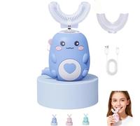 WhizBrush - U-Shaped 360º Ultrasonic Toothbrush, U Shaped Electric Toothbrush W/2 Silicone Brush Head&3 Modes/LED Light/IPX7, Rechargeable,Cleans All Teeth at Once in Just 60S (Blue,7-12years)