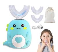 Whizbrush U-Shaped 360º Ultrasonic Toothbrush, U Shaped Electric Toothbrush with 2 Brush Heads, Chewable Silicone Dino Tooth Brush, LED Light & 3 Modes & Ipx7 Waterproof 15 Day Battery (Green,6-12)