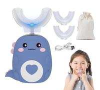 Whizbrush U-Shaped 360º Ultrasonic Toothbrush, U Shaped Electric Toothbrush with 2 Brush Heads, Chewable Silicone Dino Tooth Brush, LED Light & 3 Modes & Ipx7 Waterproof 15 Day Battery (Blue,6-12)