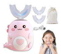 Whizbrush U-Shaped 360º Ultrasonic Toothbrush, U Shaped Electric Toothbrush with 2 Brush Heads, Chewable Silicone Dino Tooth Brush, LED Light & 3 Modes & Ipx7 Waterproof 15 Day Battery (Pink,2-6)