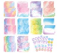 WhizNook Pack of 160 A5 Watercolour Writing Paper with Envelope, Letter Paper with Envelope Set, 50 A5 Lined and 50 Envelopes and 60 Stickers, for Invitation Cards Greeting Cards (10 Colours)