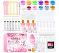 WhizToys - 74 Pieces Lip Gloss Set for Kids Pink Lip Gloss Set for Beginners Funny Moisturizing Craft Kit Gift Set