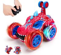 WhizWinks Remote Control Cars Toys for 3-8 Year Old Boys Gift, Dinosaur Toys for Boys Aged 3-5-6-10 Outdoor Garden Toy Gifts for 3-8 Year Old Monster Trucks 360° Flips Stunt Car with Lighting Wheels