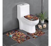 WHJDPP 3-Piece Bathroom Rugs Set 24x16in Candy Castle Printed Anti-Slip Floor Mats with Contour, Oval & Rectangular Shapes for Home, Kitchen & Restrooms