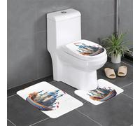 WHJDPP 3-Piece Bathroom Rugs Set 24x16in Castle on the Ship Printed Anti-Slip Floor Mats with Contour, Oval & Rectangular Shapes for Home, Kitchen & Restrooms