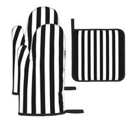 WHJDPP 3-Piece Kitchen Set: Thick Waterproof Oven Mitts & Pot Holder | Heat Resistant Microwave Gloves for Baking, Grilling, Anti-Scald Protection for Men Women Black & White Stripe Prints