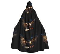 WHJDPP 3D Bald Eagle Prints Hooded Cloak Throw for Costumes - Durable Long Hooded Cape