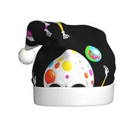 WHJDPP A colorful egg dancing on a skull Picture Men's and women's plush Christmas hats, adult New Year's holiday party caps