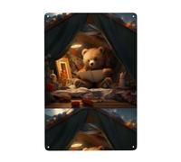 WHJDPP A little bear learning knowledge Picture Tin decorative painting 8x12in Made of tinplate, wear-resistant and durable