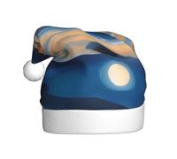 WHJDPP A small town under the moonlight Picture Men's and women's plush Christmas hats, adult New Year's holiday party caps