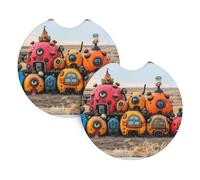 WHJDPP Abandoned Magic House Pattern Car Coasters Set of 2 - Durable Rubber Cup Holder Protectors, Waterproof & Odorless for All Vehicles