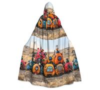 WHJDPP Abandoned Magic House Picture Halloween Adult Hooded Cape Cloak with Bow Tie for Costume Parties, Cosplay