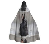 WHJDPP Agile little black rabbit Printing Halloween Adult Hooded Cloak No Zipper, Comfortable & Durable for Role-Playing