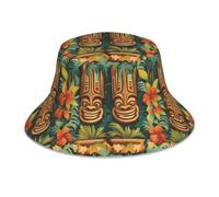 WHJDPP Aloha Tiki Pattern Prints Reflective Bucket Hat Fashionable and Functional for Unisex Outdoor Activities Black, Black, One Size