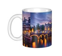 WHJDPP Amsterdam Night View Picture mug ceramic Mugs for cappuccino, latte, cereal, yogurt, milk, hot or cold drinks Micro-wave oven