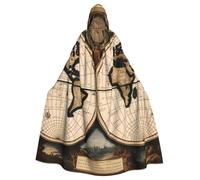 WHJDPP Ancient Map World Globe Prints Halloween Adult Hooded Cloak for Costume Parties and Theme Events