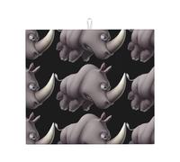 WHJDPP angry rhino Prints Kitchen Drying Mat - Absorbent Dish Drying Throw with Colorful Prints, Quick-Dry Countertop Layer for Dishes & Utensils - Non-Slip, Reversible