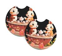 WHJDPP Animal Tea Party on the Flower Boat Pattern Car Coasters Set of 2 - Durable Rubber Cup Holder Protectors, Waterproof & Odorless for All Vehicles