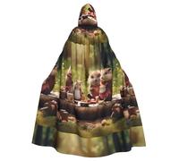 WHJDPP Animals on a picnic Printing Halloween Adult Hooded Cloak No Zipper, Comfortable & Durable for Role-Playing